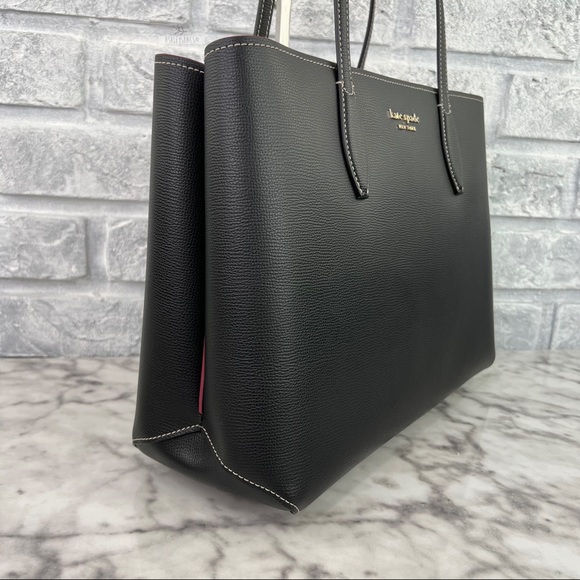 Kate Spade Large All Day Carryall Tote Shoulder Bag Black & Burgundy Wristlet - Picture 5 of 16